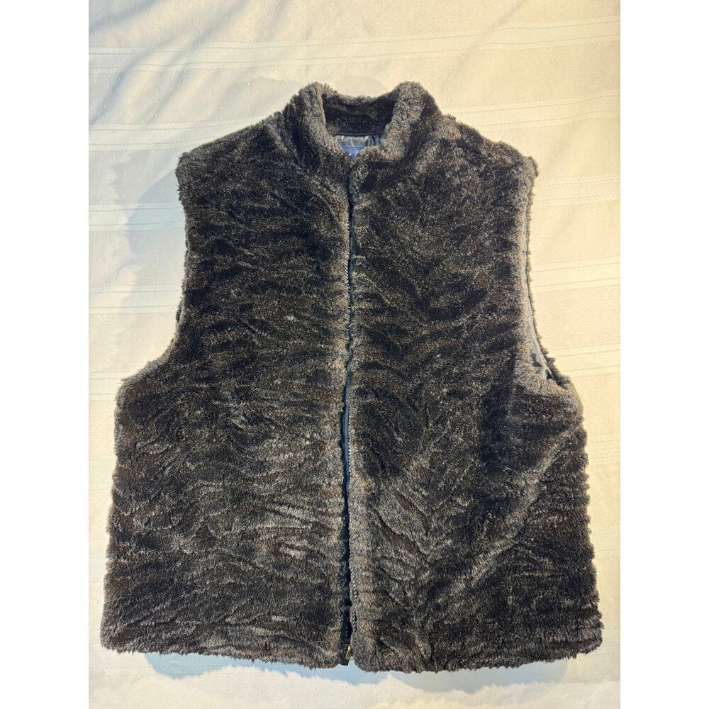 Preston & York Faux Fur Vest – Black Plush‎ Zip Front – Size S